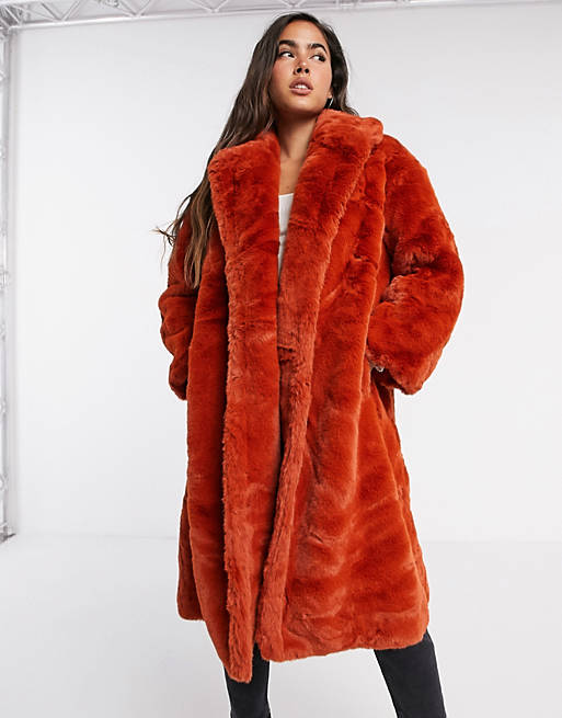 Jayley longer length faux fur coat in red