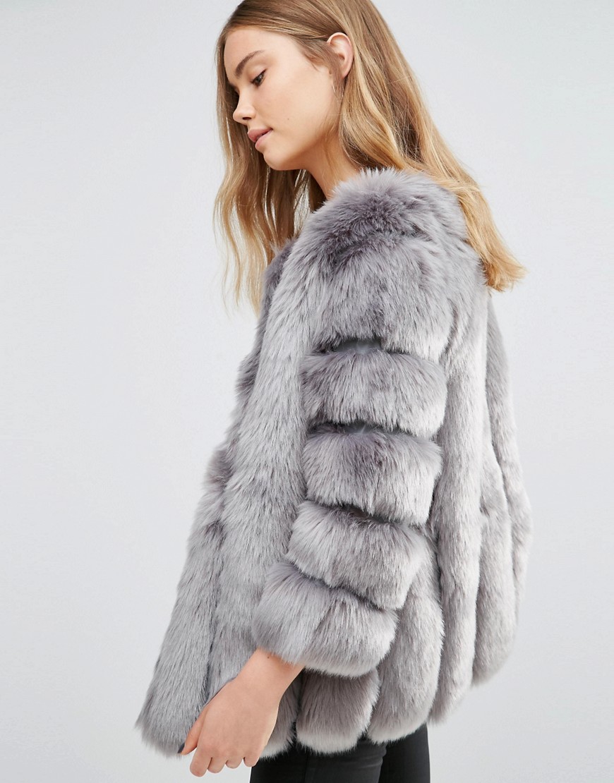 Jayley – luksusjakke i imiteret pels med striber-Grå