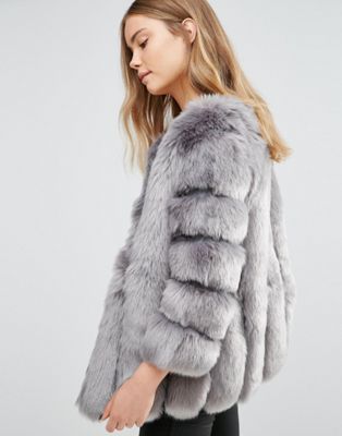 Jayley luxurious stripe faux fur jacket-Gray