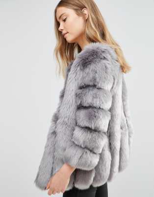 Jayley luxurious stripe faux fur jacket-Gray