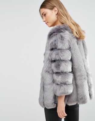 grey faux fur jacket with hood