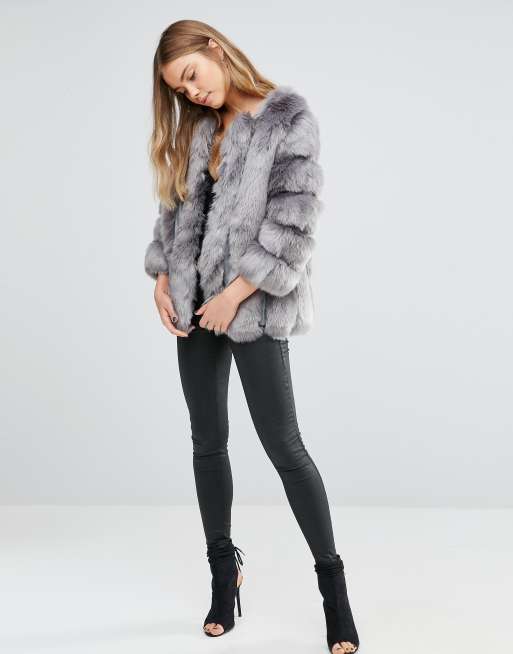 Grey fur hot sale coat asos