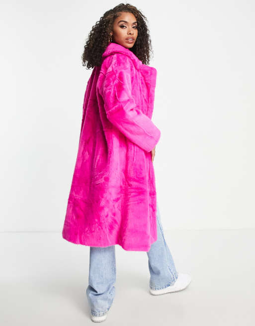 manteau long fausse fourrure rose