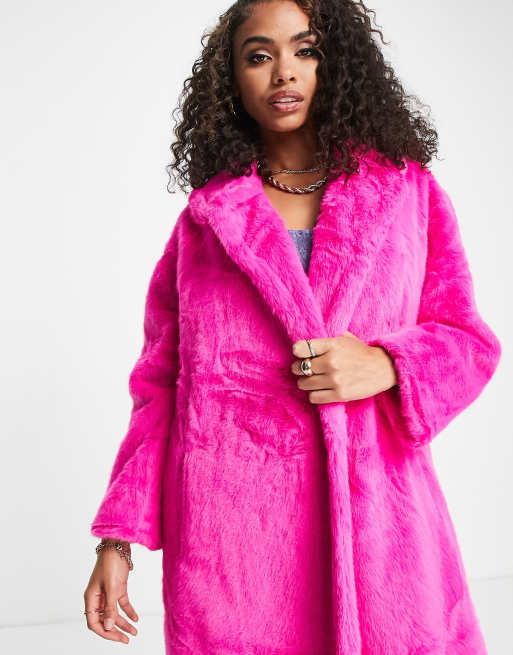 manteau fausse fourrure rose poudré