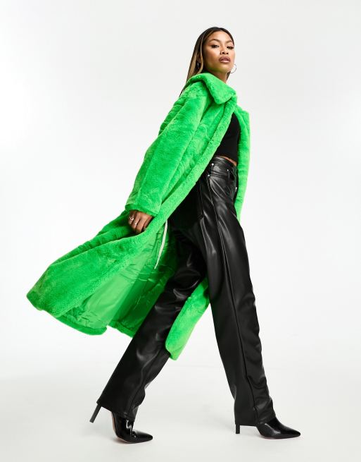 Manteau vert fausse fourrure sale