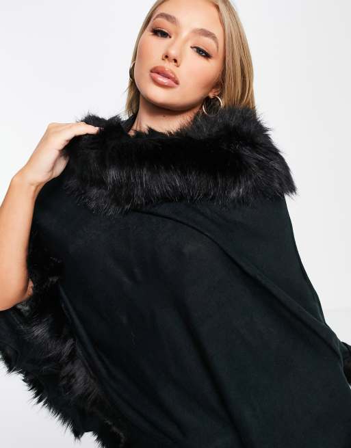 Poncho fausse fourrure noir new arrivals