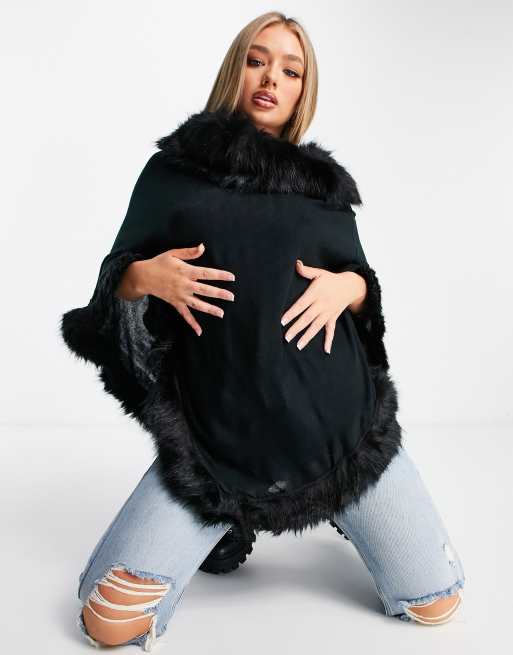 Poncho avec fourrure femme new arrivals