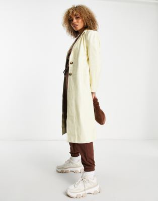 Jayley shiny faux leather croc detail boyfriend trenchcoat in butter yellow  - ASOS Price Checker