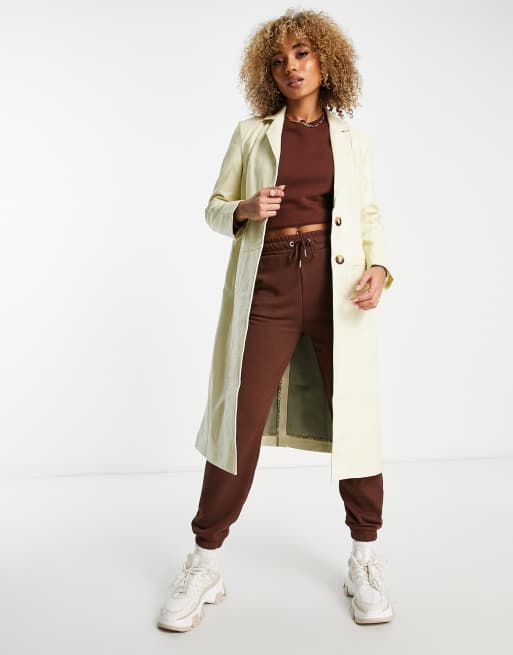 Missguided Petite Faux Leather Contrast Trim Trench Coat