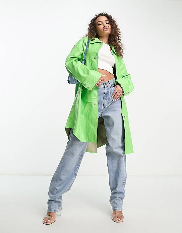 Jayley - taya faux leather trench coat in bright green
