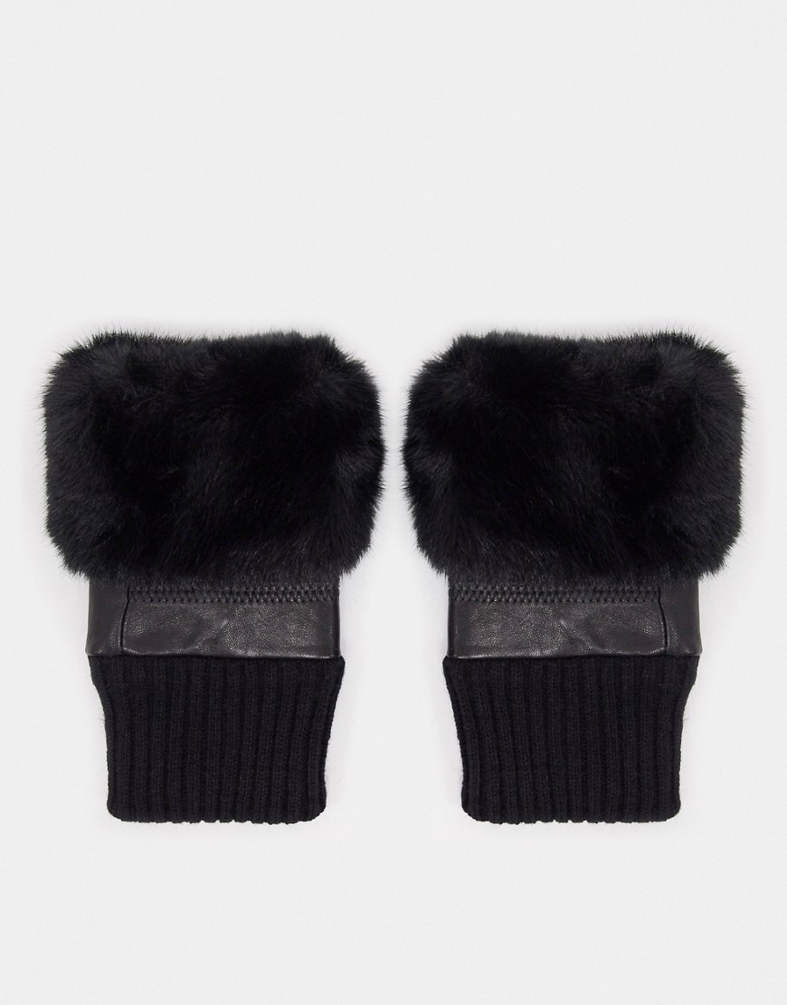 Jayley - Vingerloze handschoenen met rand van imitatiebont in zwart