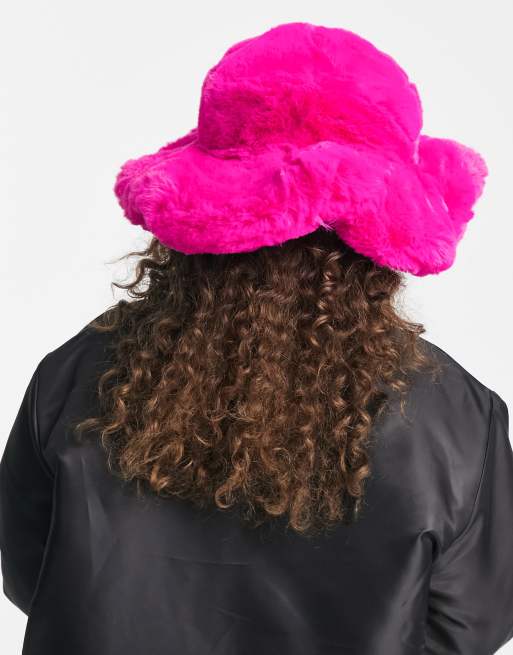 Jayley y2k faux fur bucket hat in hot pink ASOS