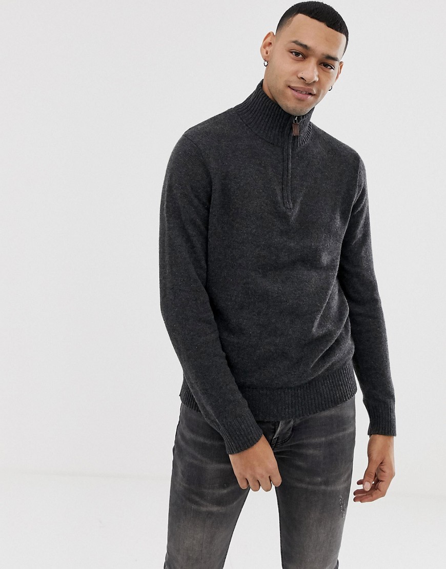 J.Crew Mercantile - maglione lavorato di lana d'agnello antracite mélange con zip corta-grigio