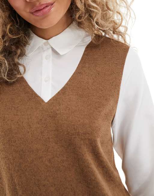 JDY – 2-in 1-Hemd-Pulloverkleid in Braun, 3 von 4