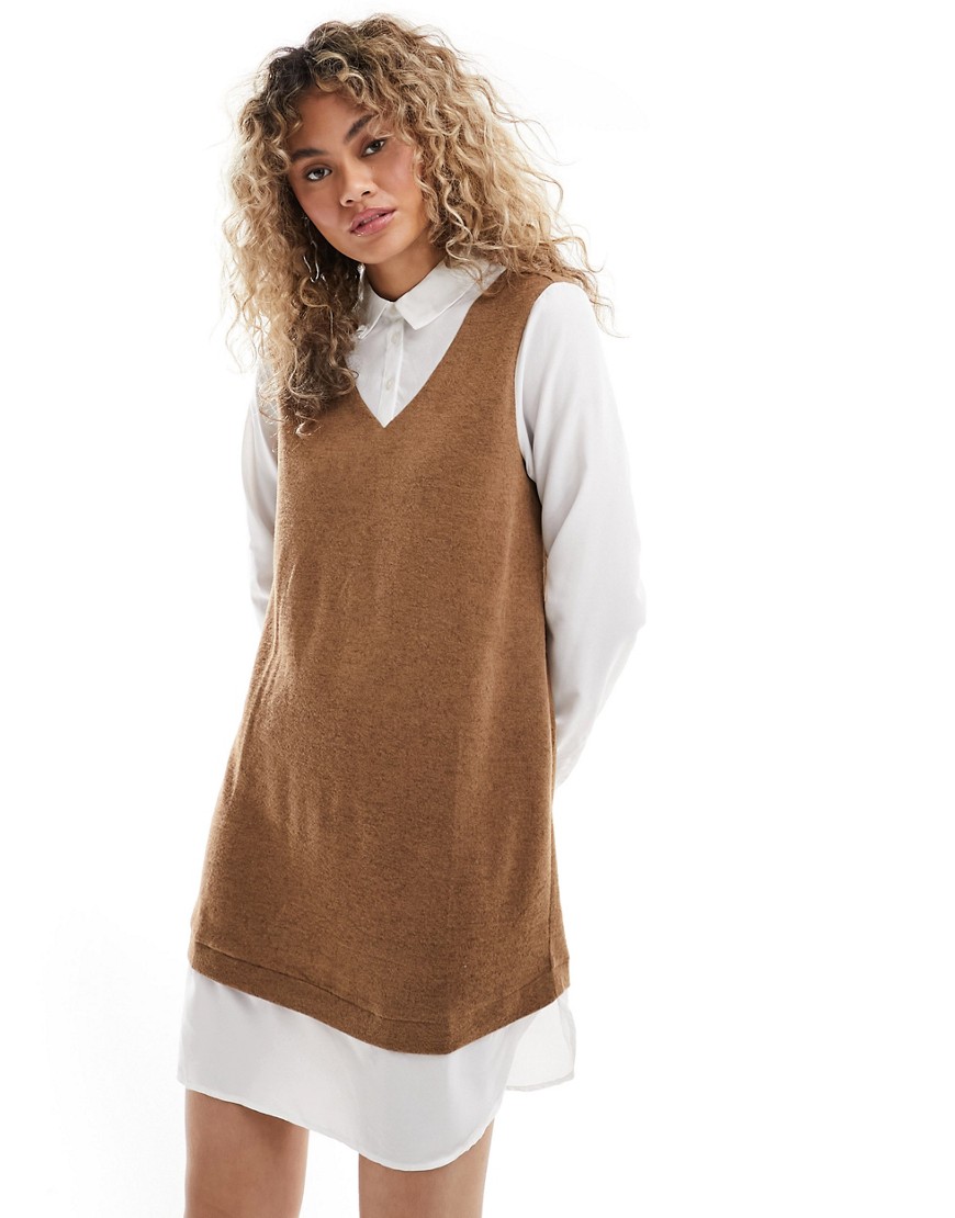 2 in 1 shirt sweater dress in brown-Neutral