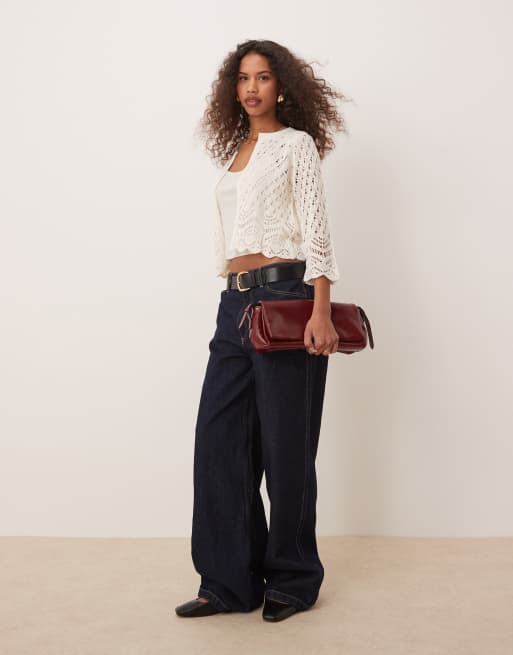 JDY 3/4 sleeve crop broderie cardigan in cream, 4 of 4