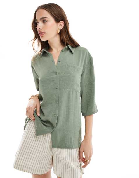 JDY 3/4 sleeve shirt in khaki - view 1