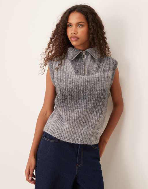 JDY 3/4 zip knit vest in dark gray melange | ASOS