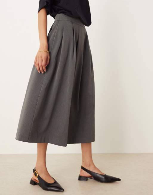 JDY a-line midaxi tailored skirt in grey