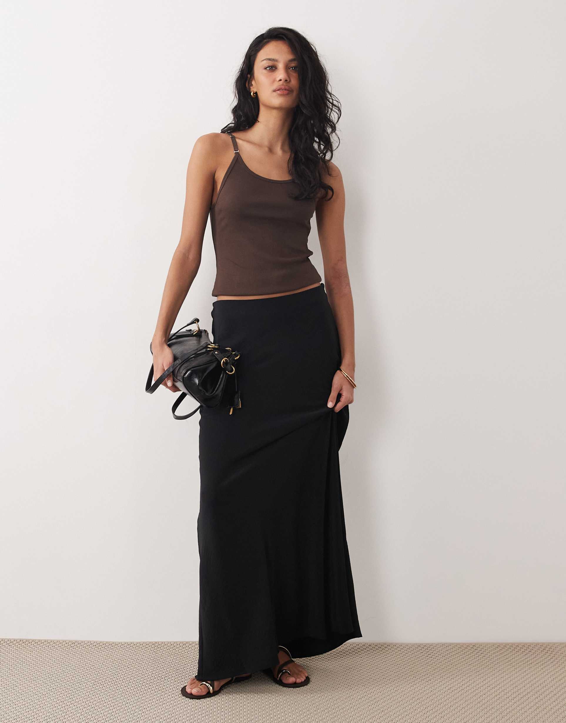 jdy a-line satin maxi skirt in black