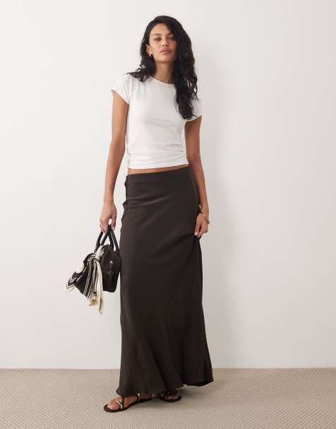 JDY a-line satin maxi skirt in chocolate - view 1