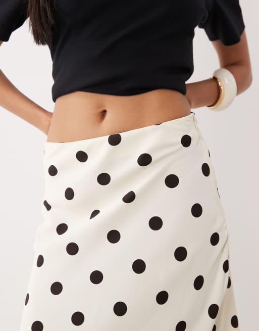 JDY a-line satin maxi skirt in cream polka dots, 2 of 5