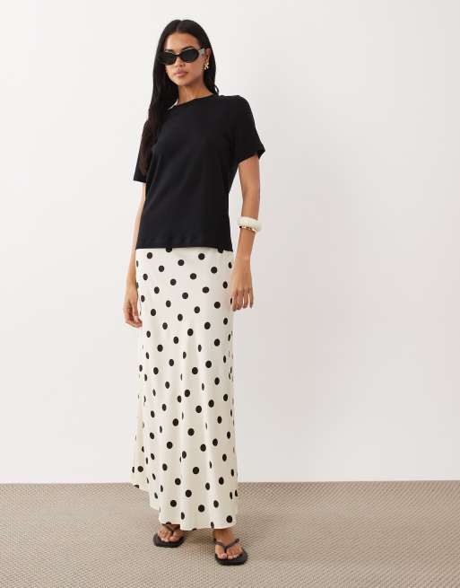 JDY a-line satin maxi skirt in cream polka dots, 3 of 5