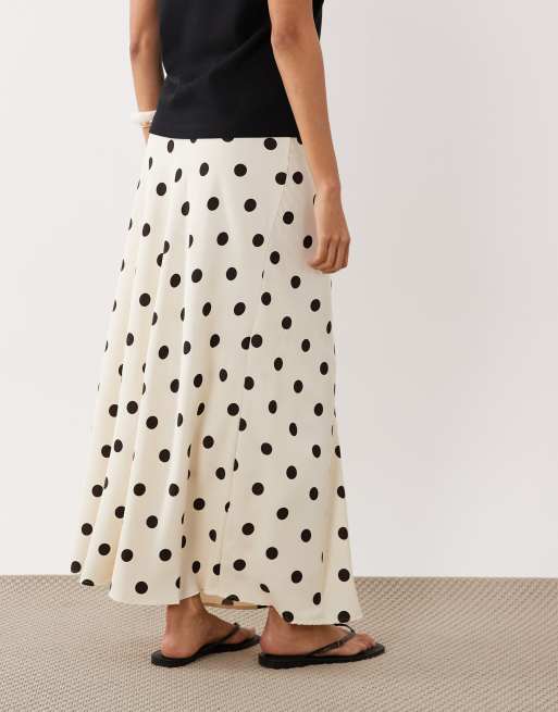 JDY a-line satin maxi skirt in cream polka dots, 4 of 5