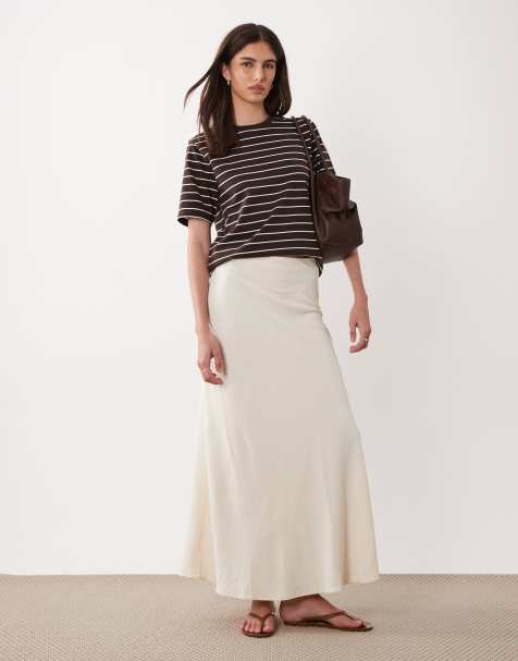 JDY a-line satin maxi skirt in cream - view 1