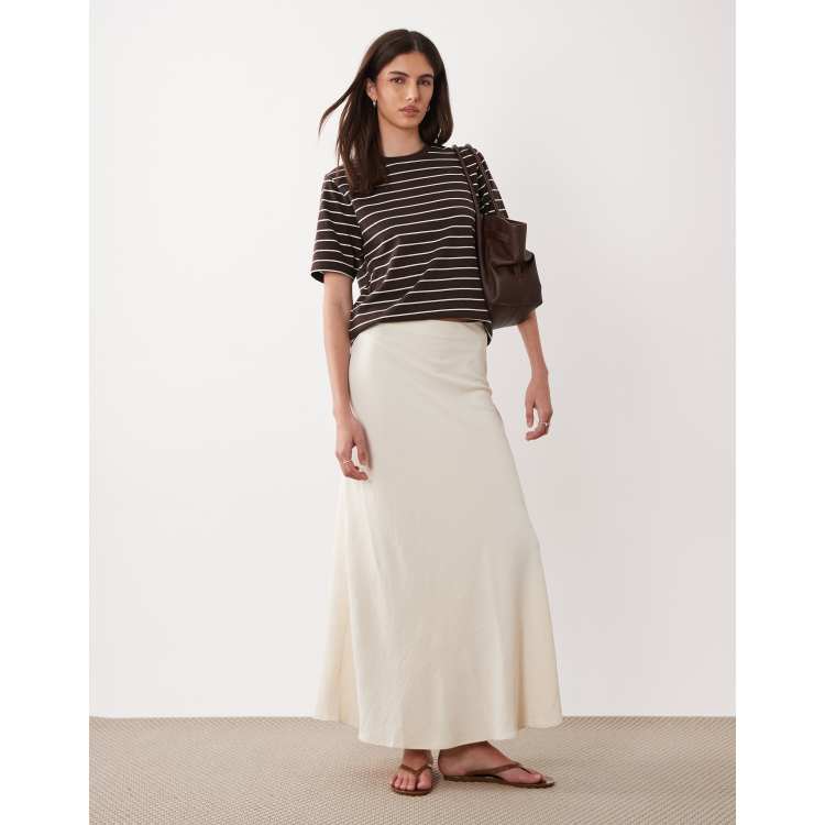 JDY a-line satin maxi skirt in cream | ASOS