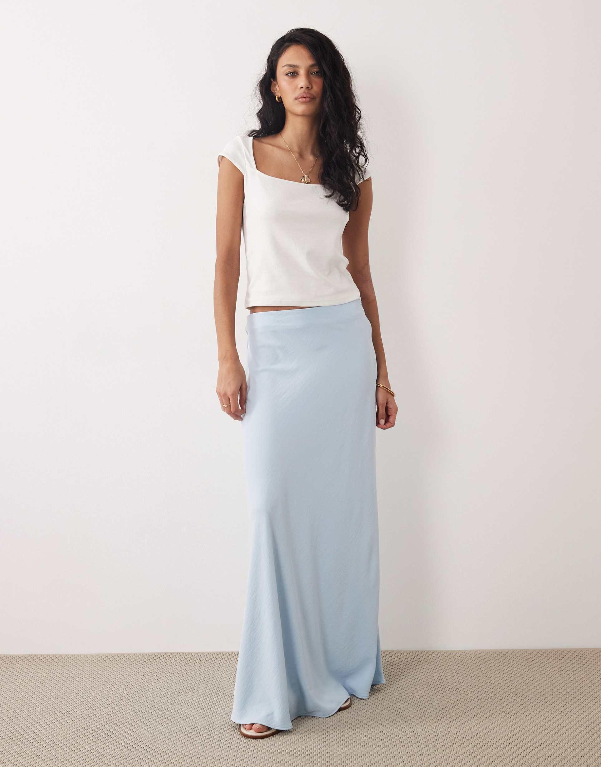 jdy a-line satin maxi skirt in light blue