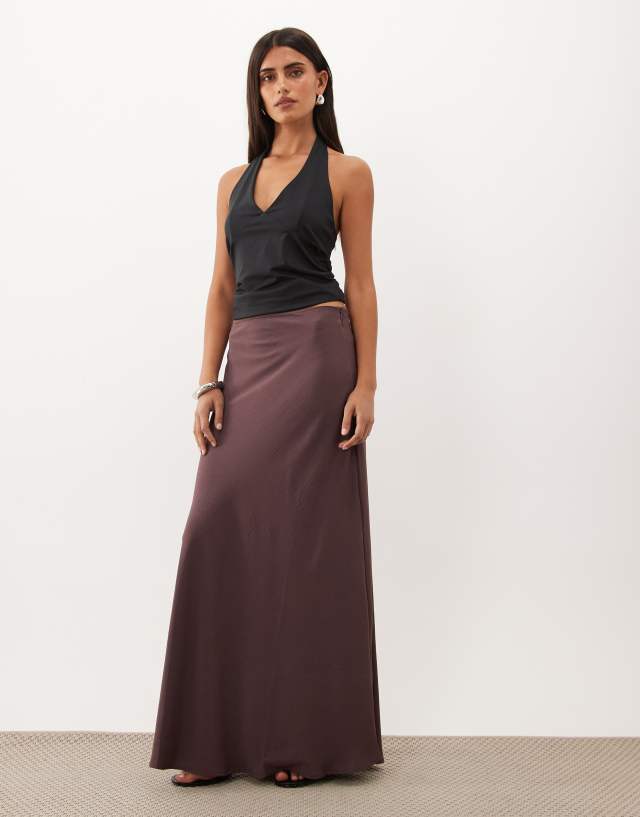 JDY a-line satin maxi skirt in plum
