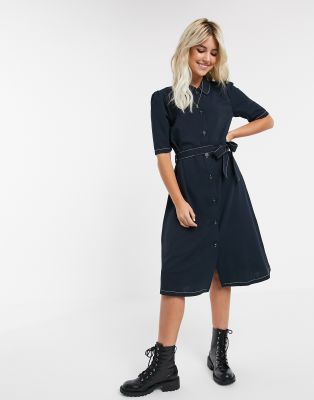 JDY Adrianna tie waist shirt dress-Navy