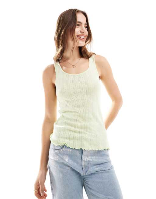JDY - Ajourgebreide tanktop met geschulpte zoom in groen