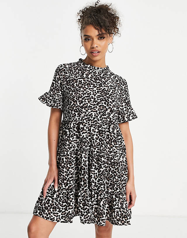 JDY - alba short sleeve smock mini dress in leopard print
