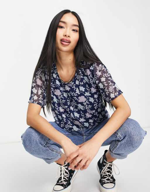 JDY - Alice - Blouse met korte mouwen in marineblauw
