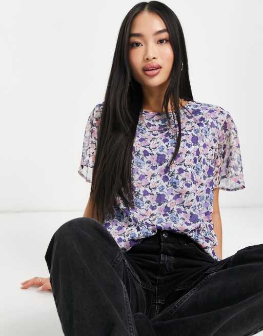 JDY alice short sleeve blouse in purple