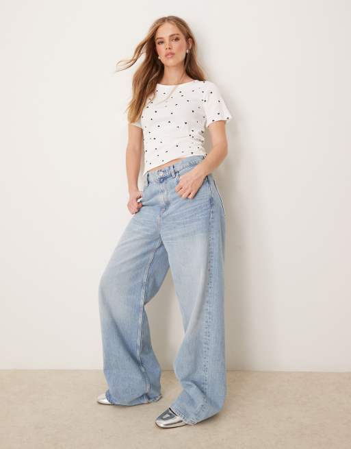 JDY all over heart print ribbed t-shirt in white, 2 of 4