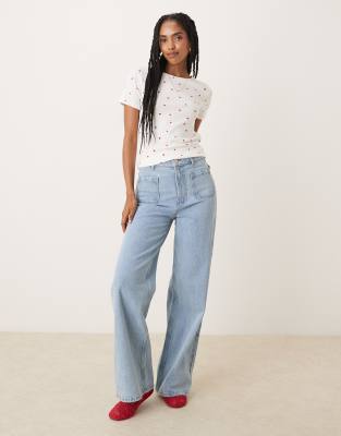 Jdy All Over Red Heart Print Ribbed T-shirt In White