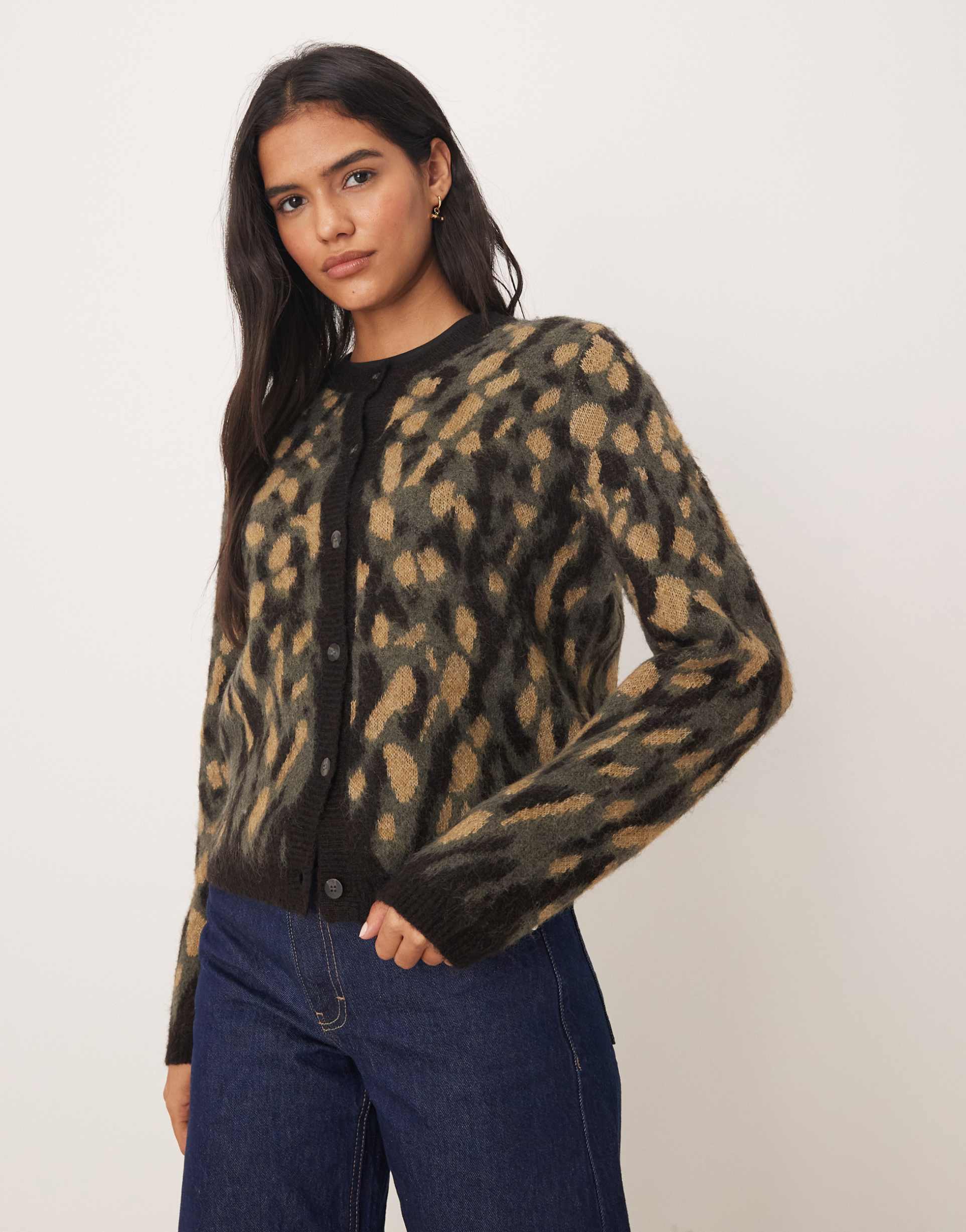 jdy animal print cardigan in dark gray
