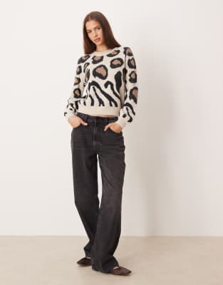 Jdy Animal Print Sweater In Brown