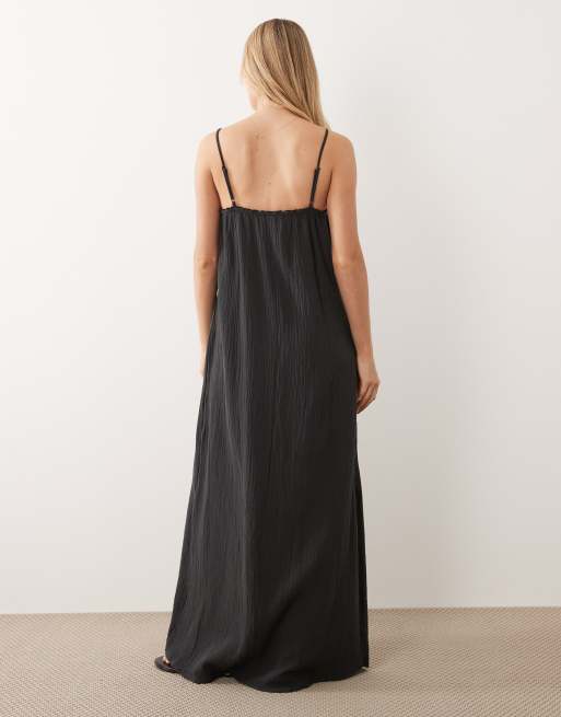JDY – Ärmelloses Maxikleid aus grob gewebter Baumwolle in verwaschenem Schwarz , 4 von 4