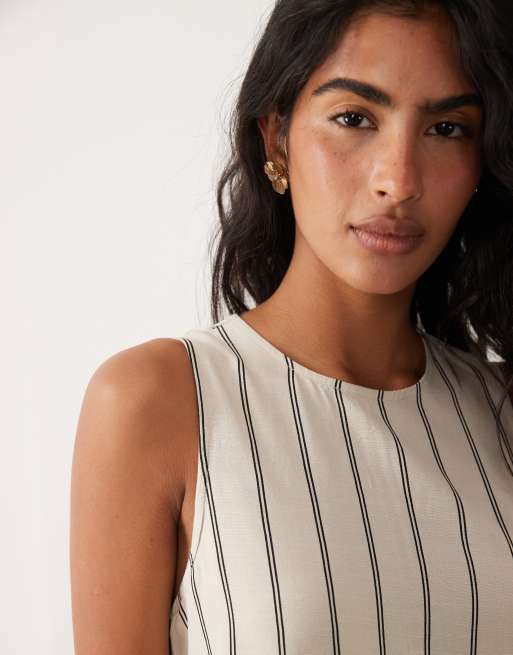 JDY – Ärmelloses Maxikleid aus Leinenmix in Weiß mit schwarzen Streifen, 3 von 4