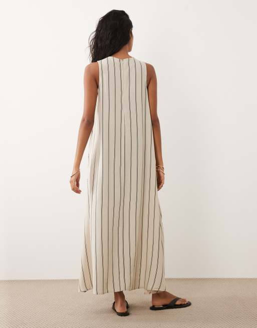 JDY – Ärmelloses Maxikleid aus Leinenmix in Weiß mit schwarzen Streifen, 4 von 4