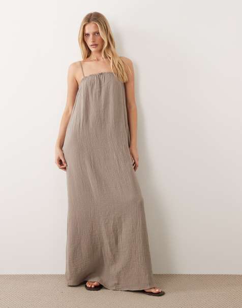 JDY – Ärmelloses Maxikleid aus Musselinstoff in Hellbraun - view 1