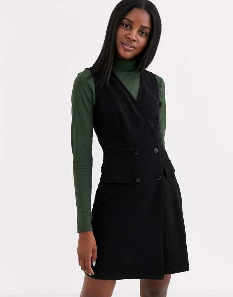 JDY – Ärmelloses Pinafore-Kleid in Schwarz mit Wickeldesign