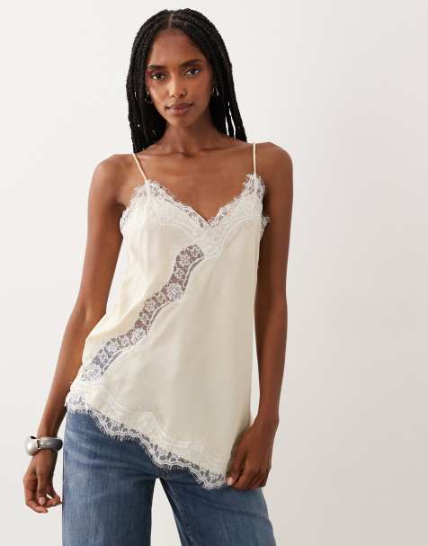 JDY asymmetric cami top with lace detailing in buttermilk - view 1
