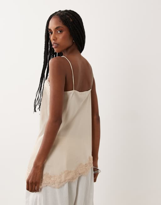 JDY asymmetric cami top with lace edge in cream, 4 of 4