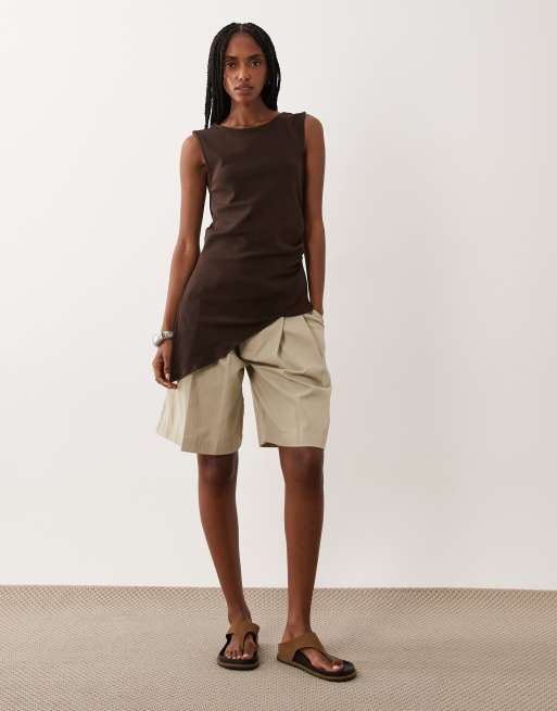 JDY asymmetric hem top in brown | ASOS
