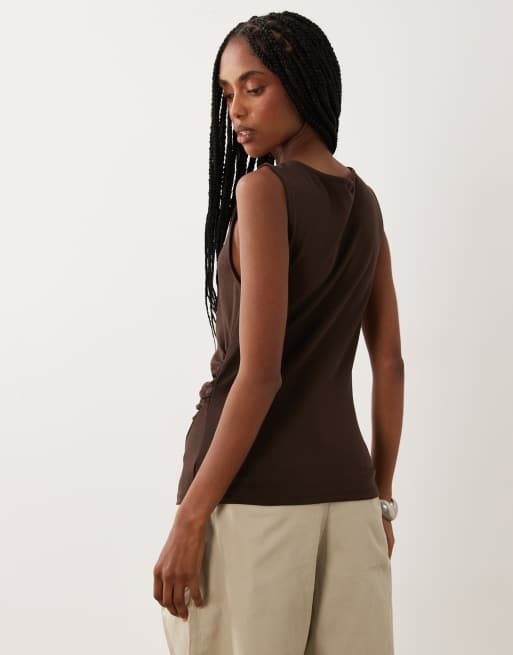 JDY asymmetric hem top in brown | ASOS
